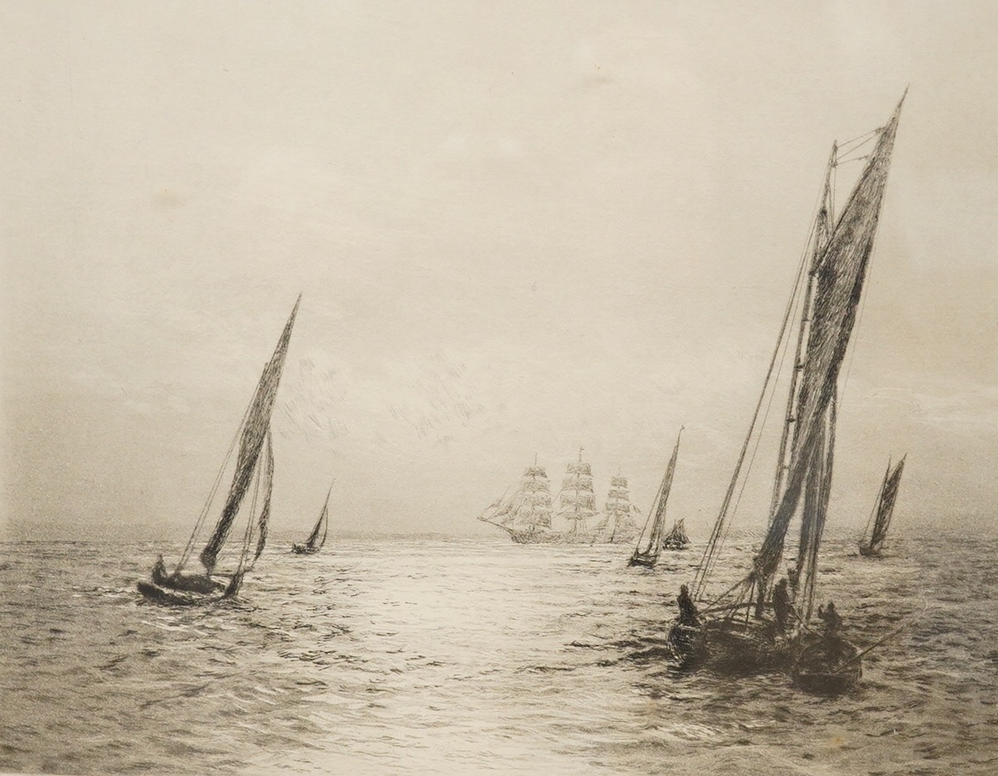 William Lionel Wyllie (1851-1931), etching, Sunshine on the Solent, signed in pencil, 19 x 23cm. Condition - fair to good